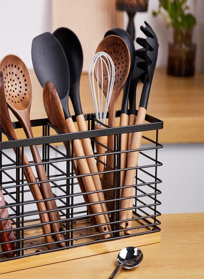 WDT Tool Large Utensil holder for Kitchen Counter- 15.7" x 4.2" x 6.9" Utensils Holder For Farmhouse Cooking, Utensil Caddy Spatula Holder (4 Compartments) - Image 4